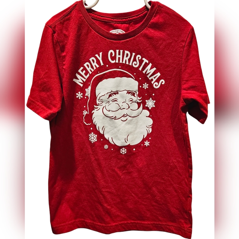 HOLIDAY TIME Red Christmas Santa Claus Tshirt Child- S (6-7)